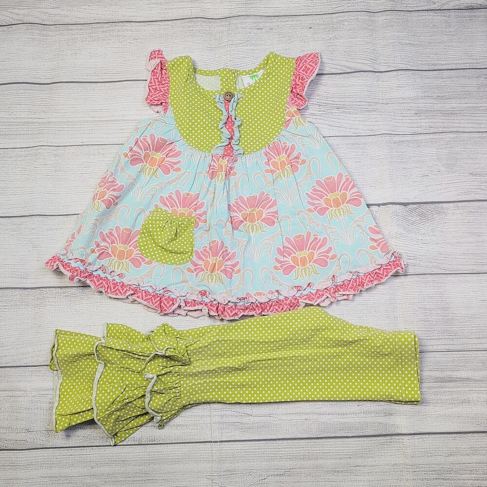4T/5T Shrimp & Grits Floral/Polka Dot Outfit